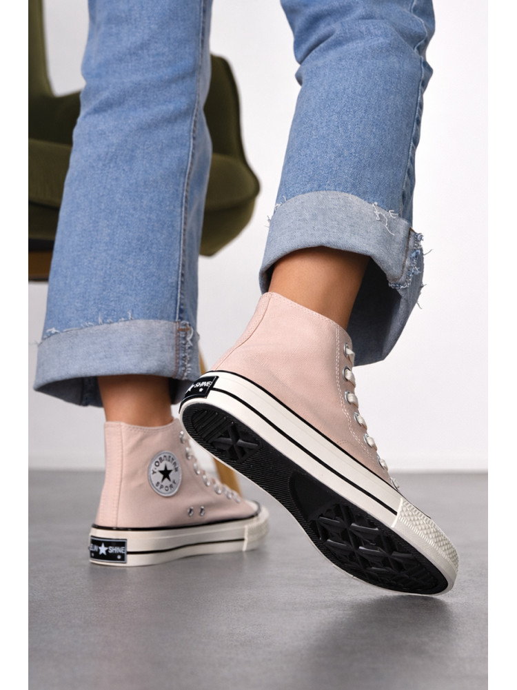 Кеды женские высокие пудрового цвета на шнуровке L030-3 212298C