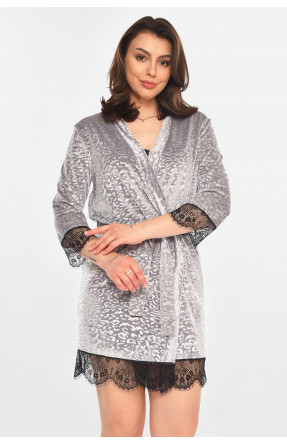 Халат женский велюровый серого цвета 0858 212299C
