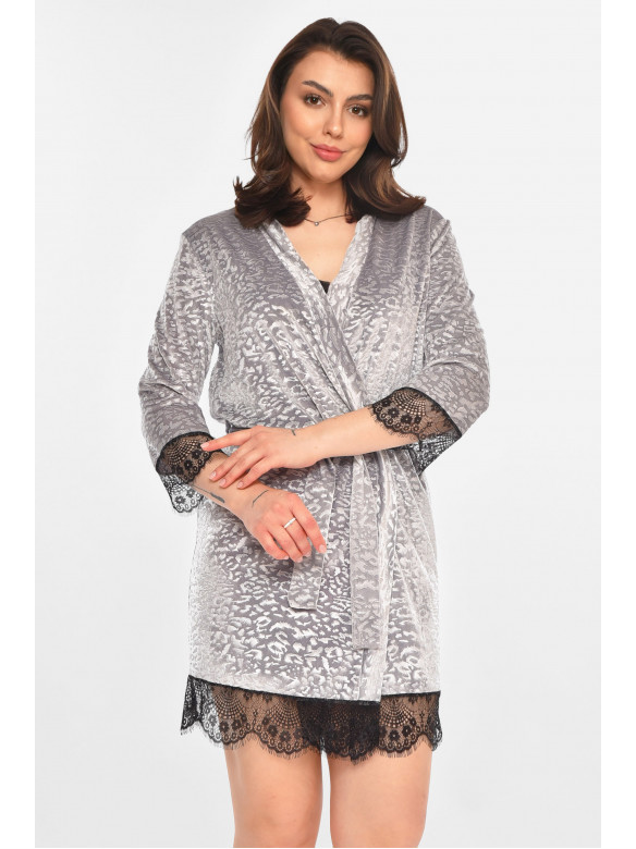 Халат женский велюровый серого цвета 0858 212299C