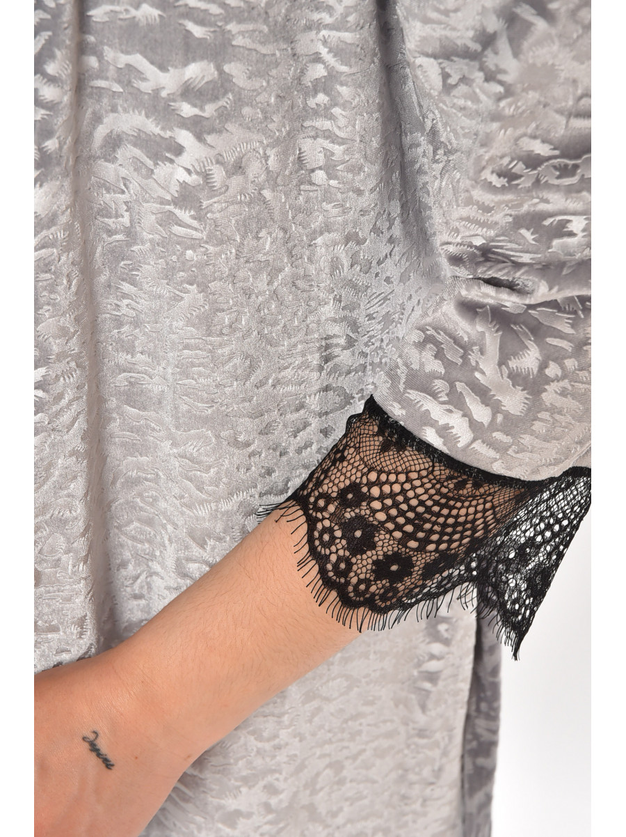 Халат женский велюровый серого цвета 0858 212299C