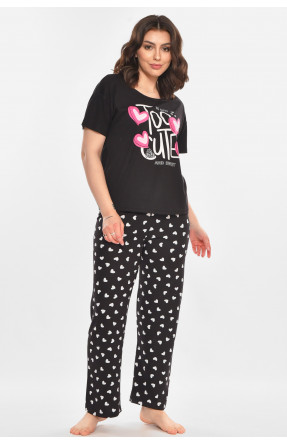 Пижама женская полубатальная черного цвета с принтом 19034,1 212301C