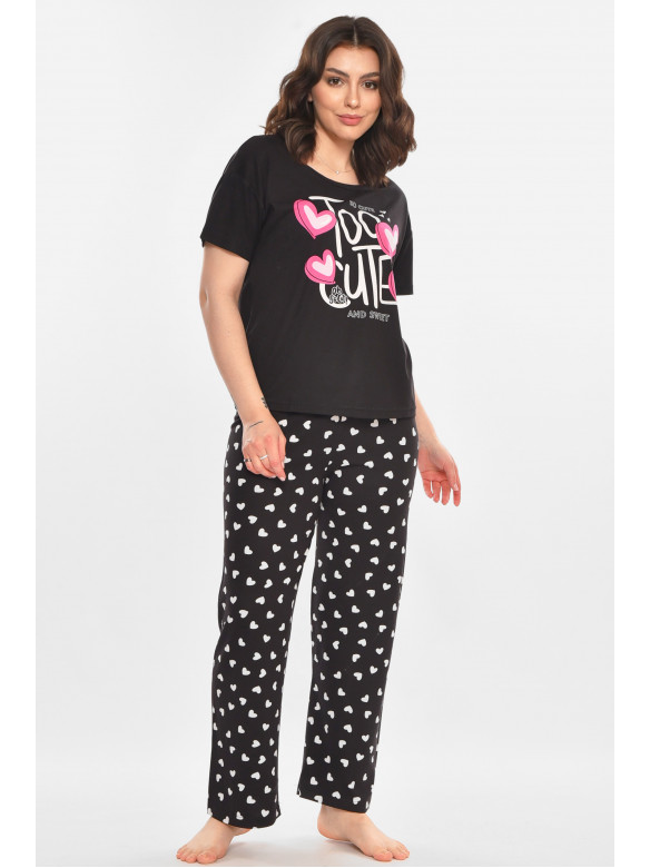 Пижама женская полубатальная черного цвета с принтом 19034,1 212301C