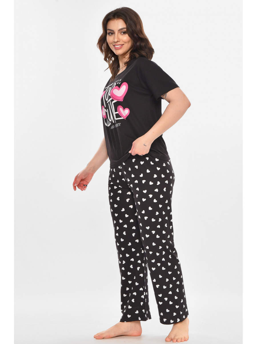 Пижама женская полубатальная черного цвета с принтом 19034,1 212301C