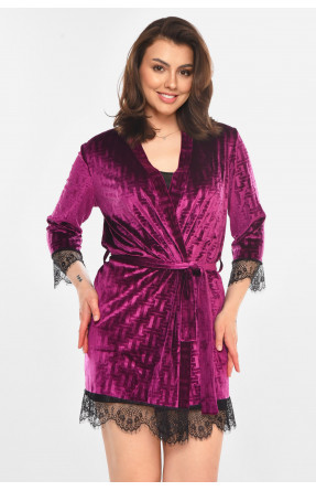 Халат женский велюровый фиолетового цвета 0852 212302C