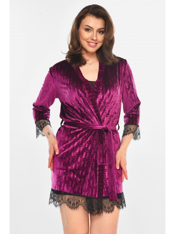 Халат женский велюровый фиолетового цвета 0852 212302C