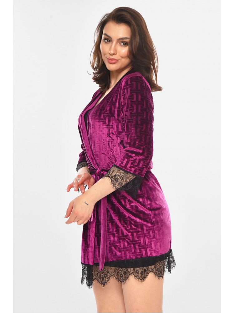 Халат женский велюровый фиолетового цвета 0852 212302C