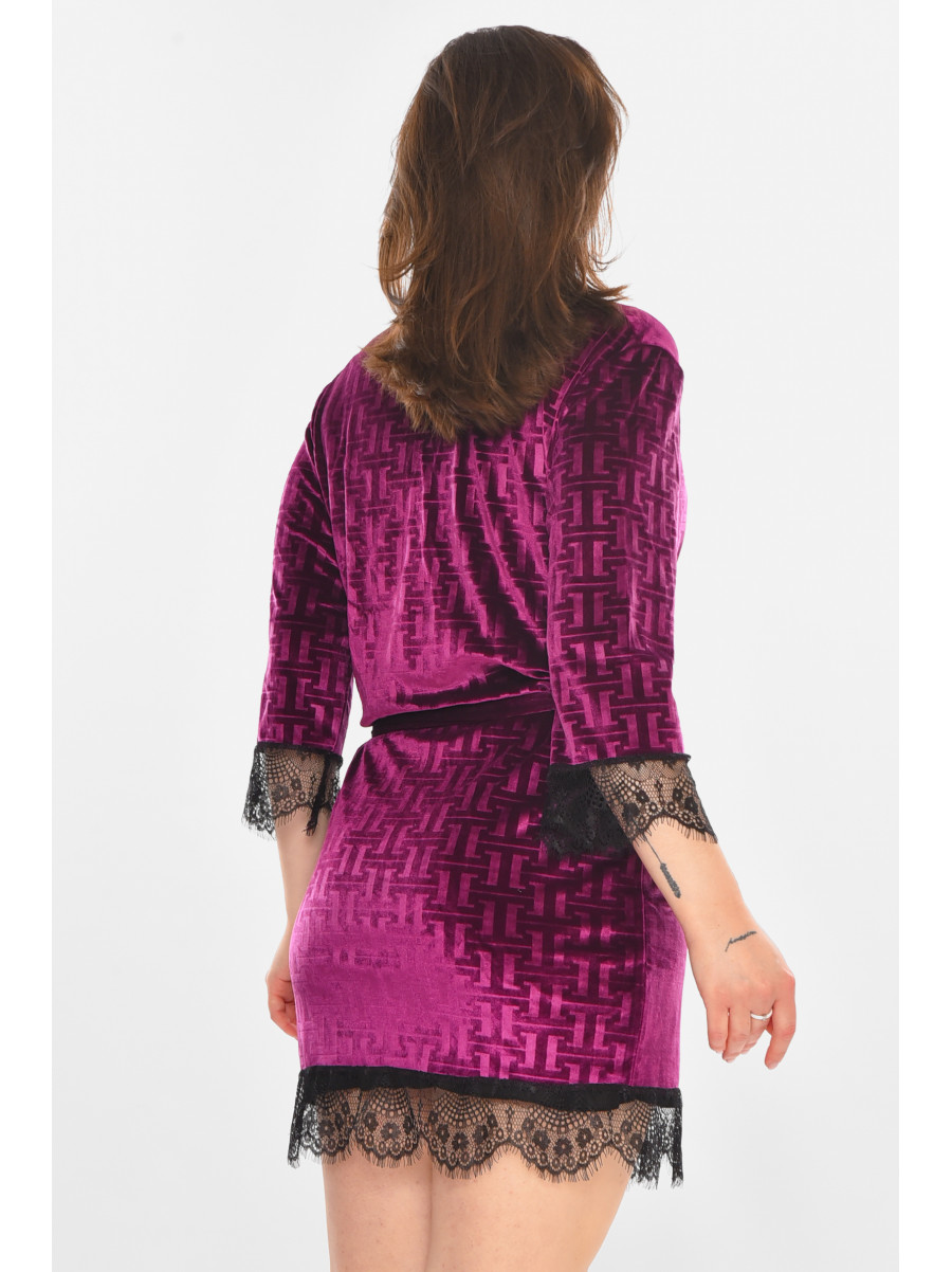 Халат женский велюровый фиолетового цвета 0852 212302C