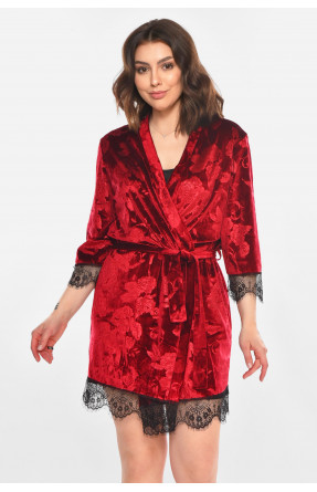 Халат женский велюровый бордового цвета 0846 212303C