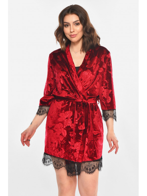 Халат женский велюровый бордового цвета 0846 212303C