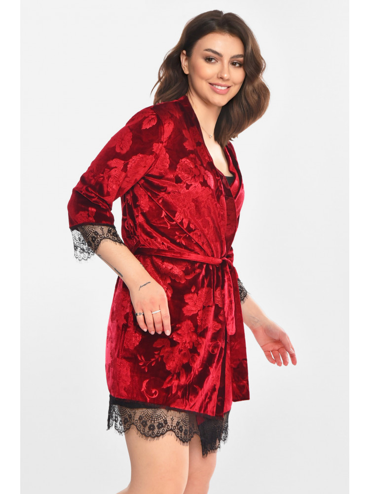 Халат женский велюровый бордового цвета 0846 212303C