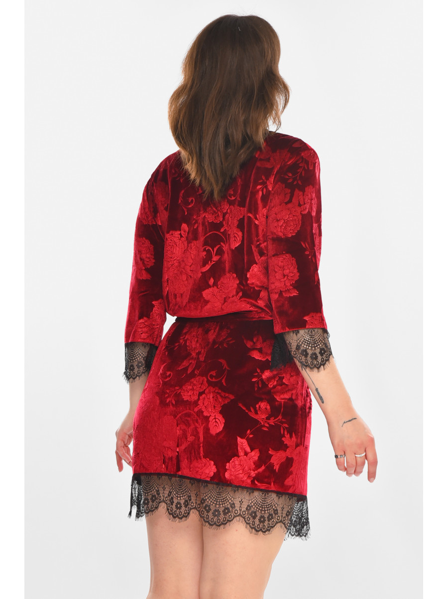 Халат женский велюровый бордового цвета 0846 212303C