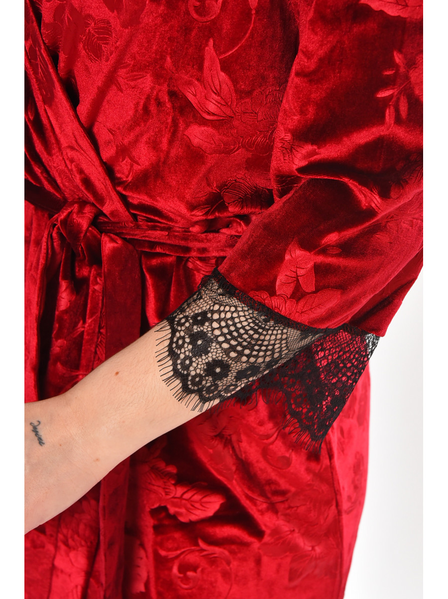 Халат женский велюровый бордового цвета 0846 212303C