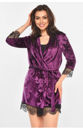 Халат женский велюровый сиреневого цвета М08 212304C