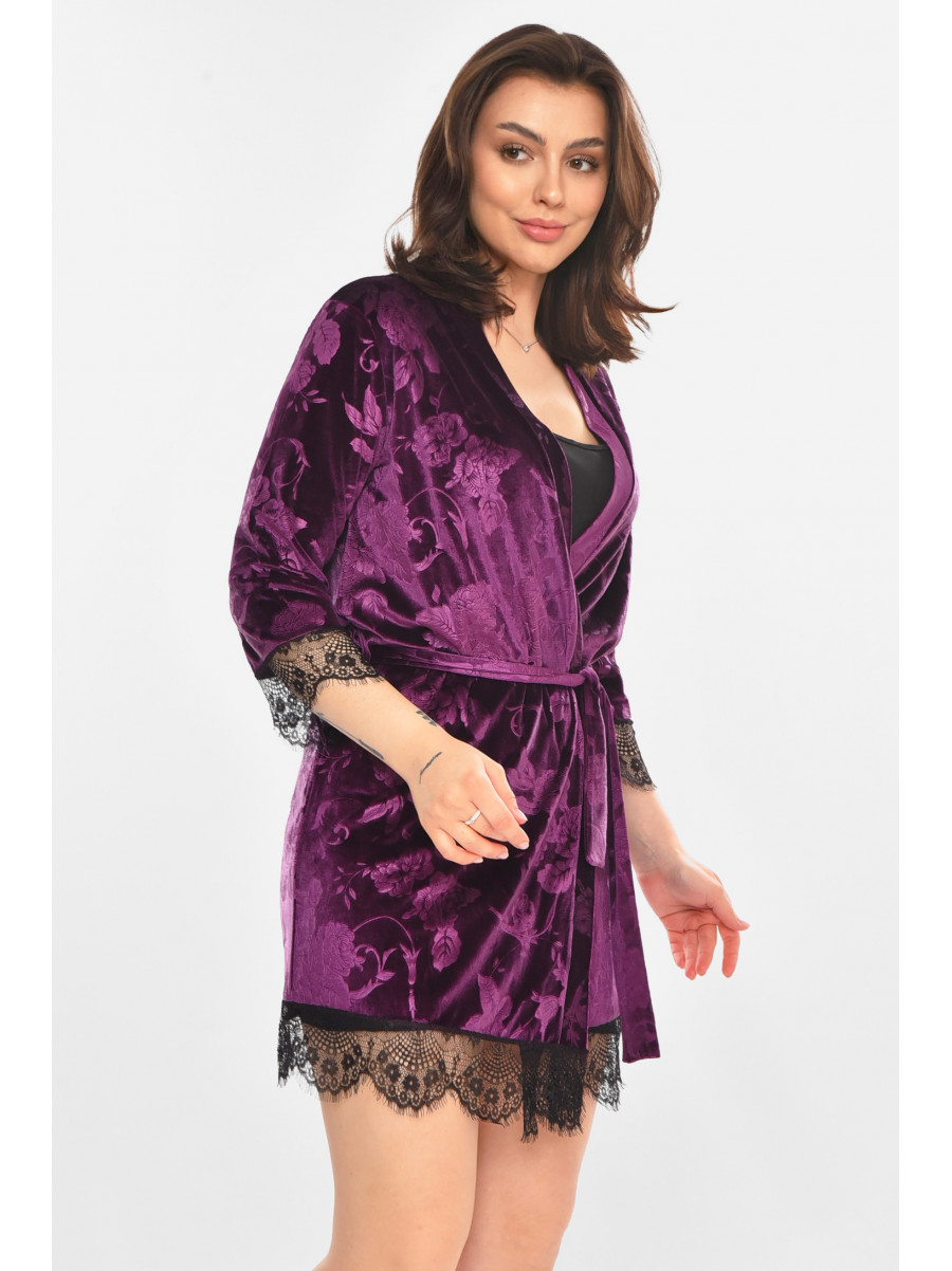 Халат женский велюровый сиреневого цвета М08 212304C