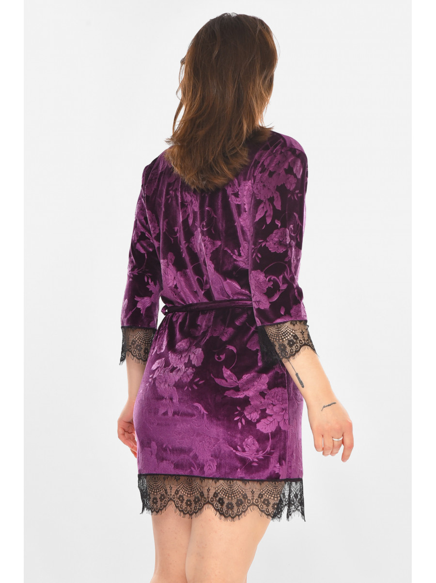 Халат женский велюровый сиреневого цвета М08 212304C