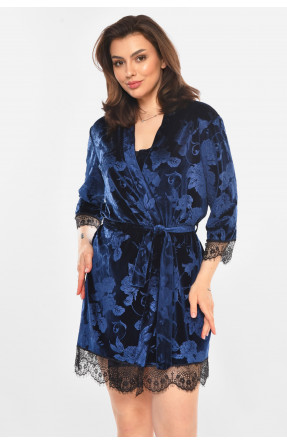 Халат женский велюровый тёмно-синего цвета М08 212305C