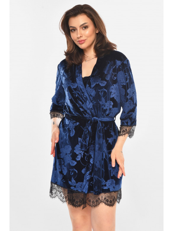 Халат женский велюровый тёмно-синего цвета М08 212305C