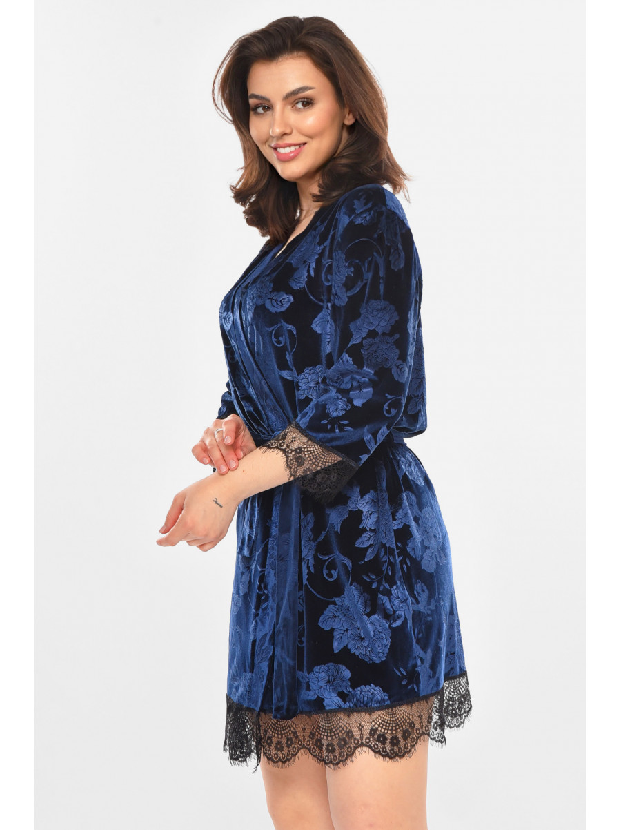 Халат женский велюровый тёмно-синего цвета М08 212305C