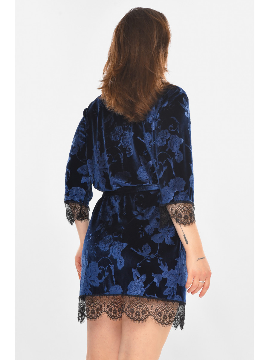 Халат женский велюровый тёмно-синего цвета М08 212305C