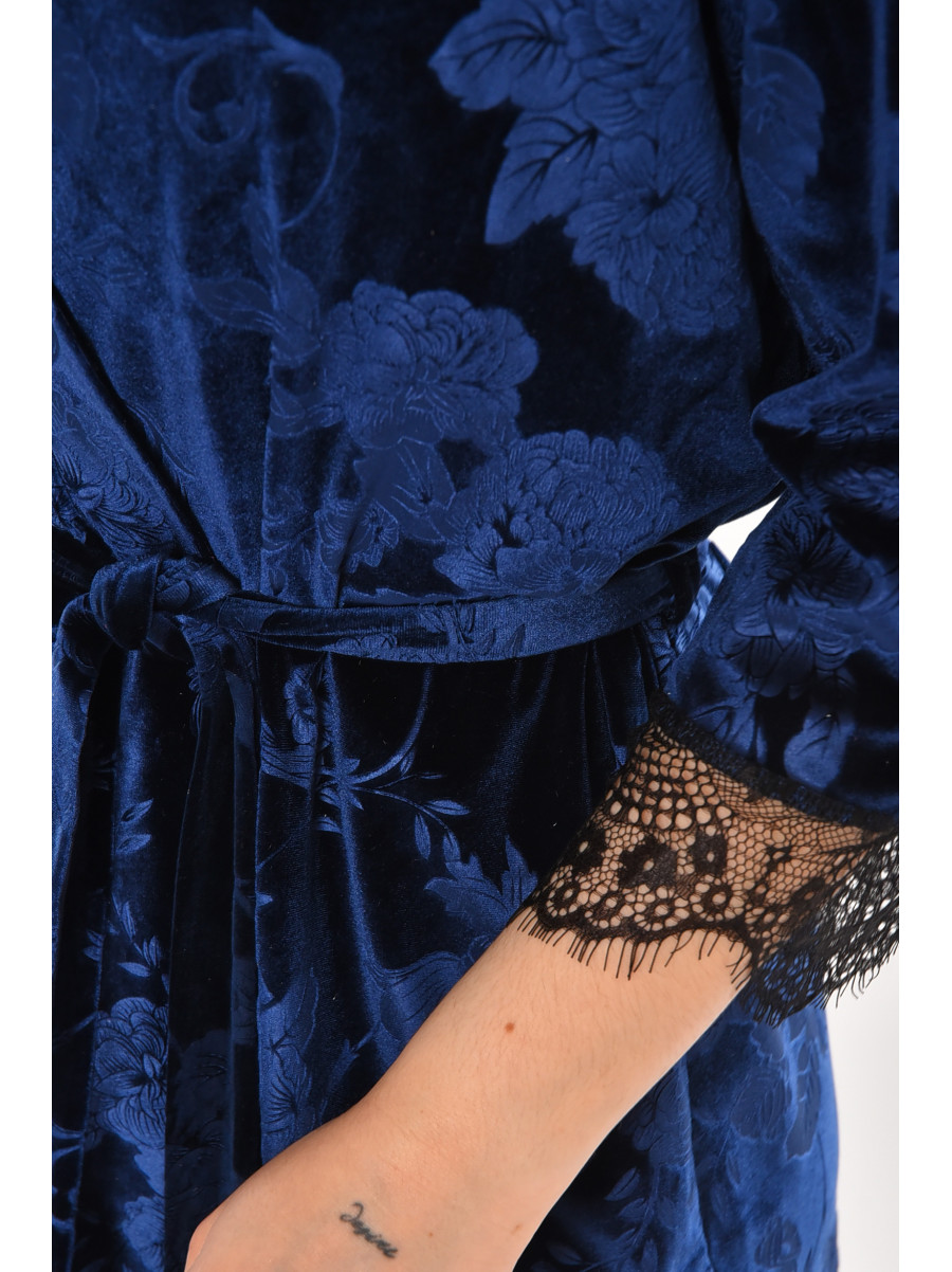 Халат женский велюровый тёмно-синего цвета М08 212305C