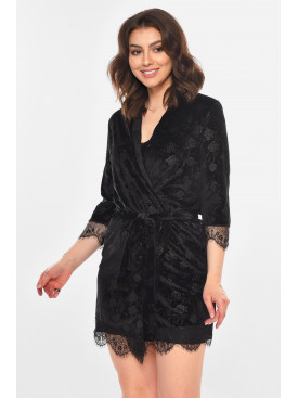 Халат жіночий велюровий чорного кольору 0861 212306C Халат жіночий велюровий чорного кольору 0861 212306C