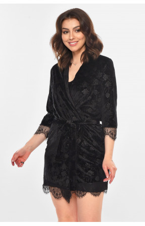 Халат женский велюровый черного цвета 0861 212306C