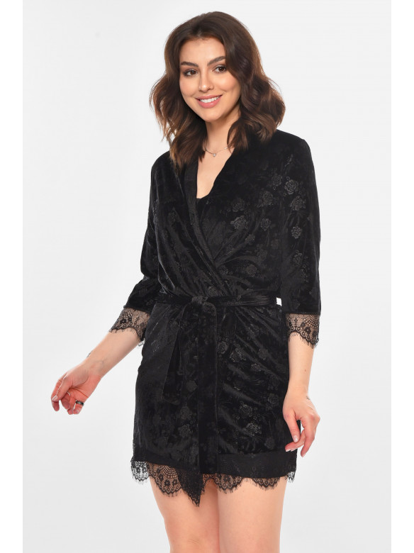 Халат женский велюровый черного цвета 0861 212306C