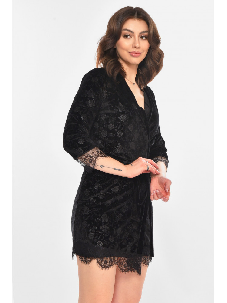 Халат женский велюровый черного цвета 0861 212306C