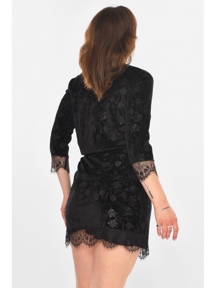 Халат женский велюровый черного цвета 0861 212306C