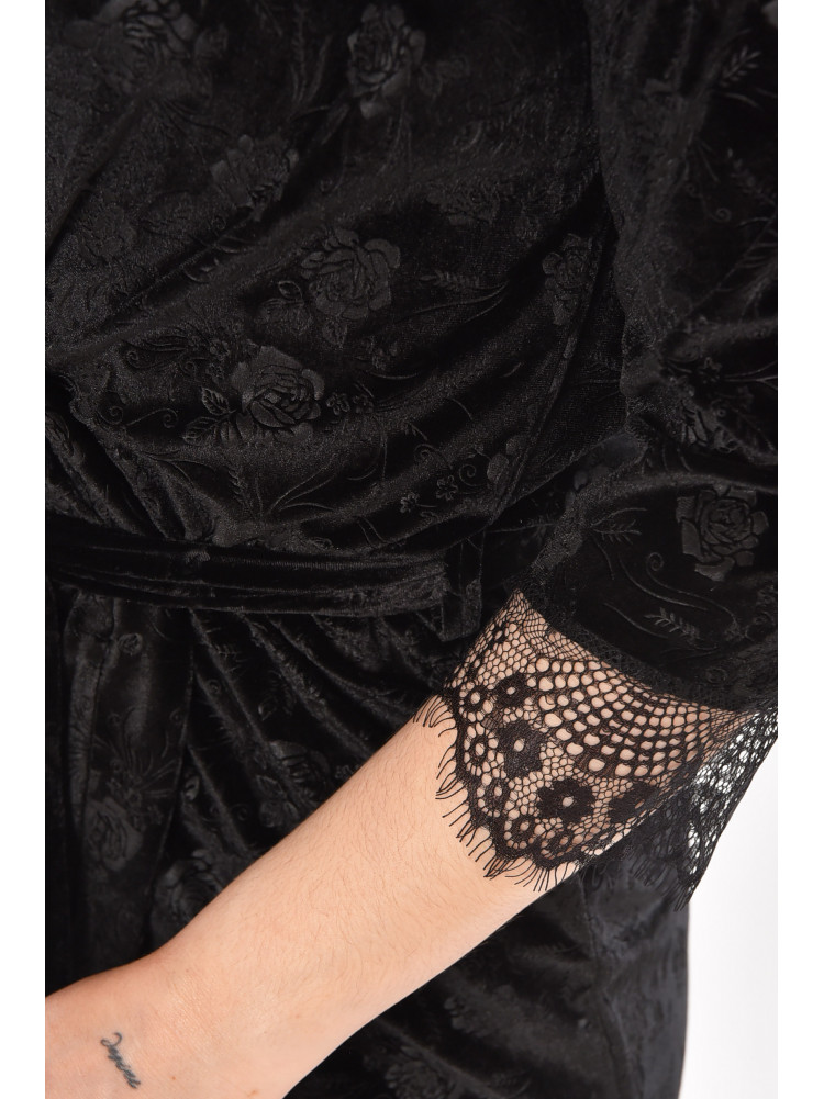 Халат женский велюровый черного цвета 0861 212306C