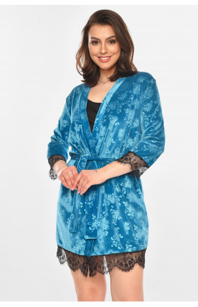 Халат женский велюровый бирюзового цвета М14 212308C