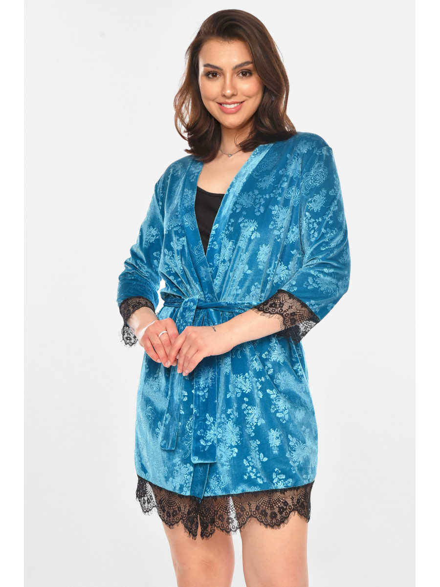 Халат женский велюровый бирюзового цвета М14 212308C