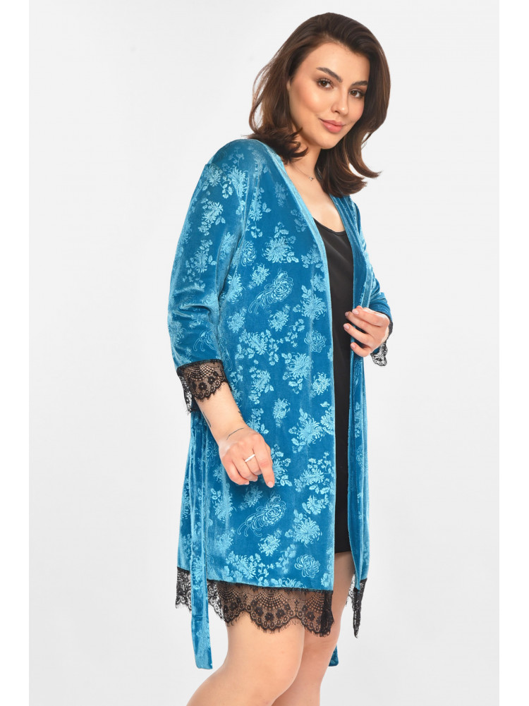 Халат женский велюровый бирюзового цвета М14 212308C