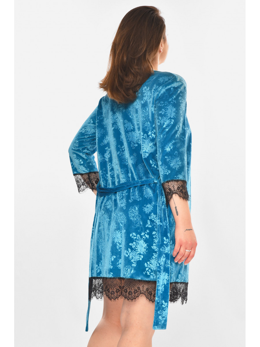 Халат женский велюровый бирюзового цвета М14 212308C