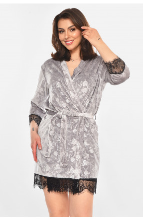 Халат женский велюровый серого цвета М14 212309C