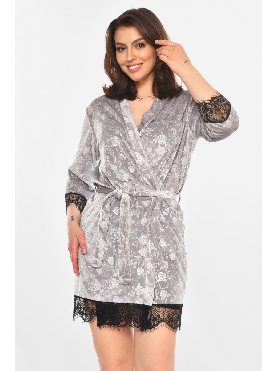 Халат женский велюровый серого цвета М14 212309C