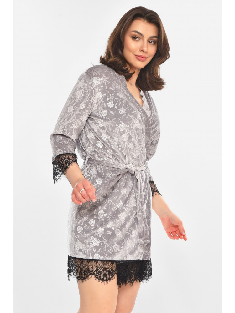 Халат женский велюровый серого цвета М14 212309C