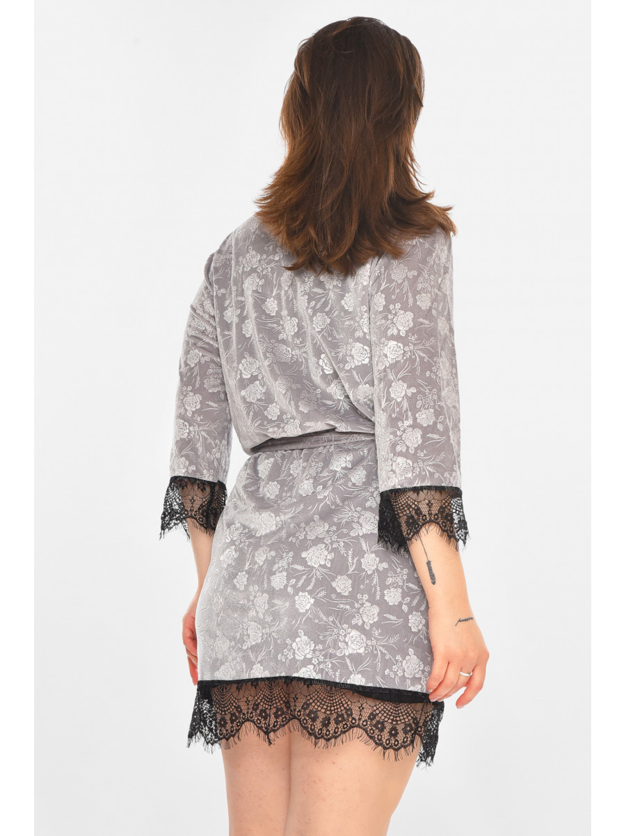 Халат женский велюровый серого цвета М14 212309C