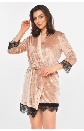 Халат женский велюровый пудрового цвета М14 212310C