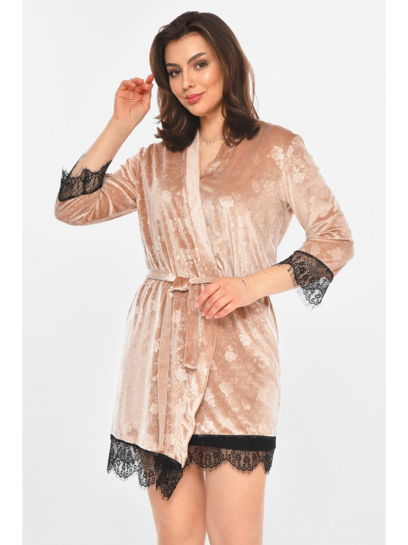 Халат женский велюровый пудрового цвета М14 212310C