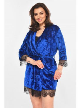 Халат женский велюровый синего цвета 0867 212311C
