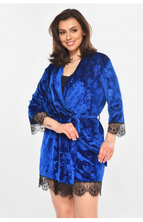Халат женский велюровый синего цвета 0867 212311C