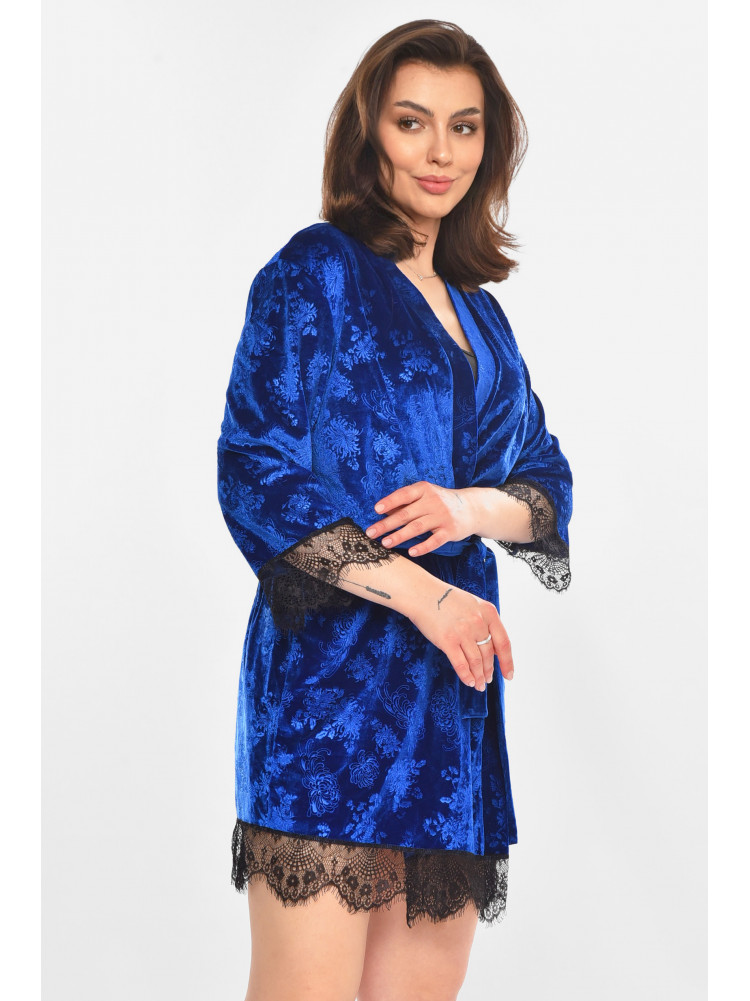 Халат женский велюровый синего цвета 0867 212311C