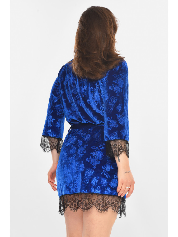 Халат женский велюровый синего цвета 0867 212311C