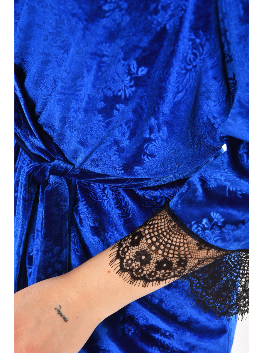 Халат женский велюровый синего цвета 0867 212311C