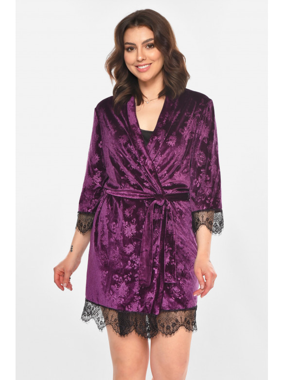 Халат женский велюровый фиолетового цвета М08 212312C