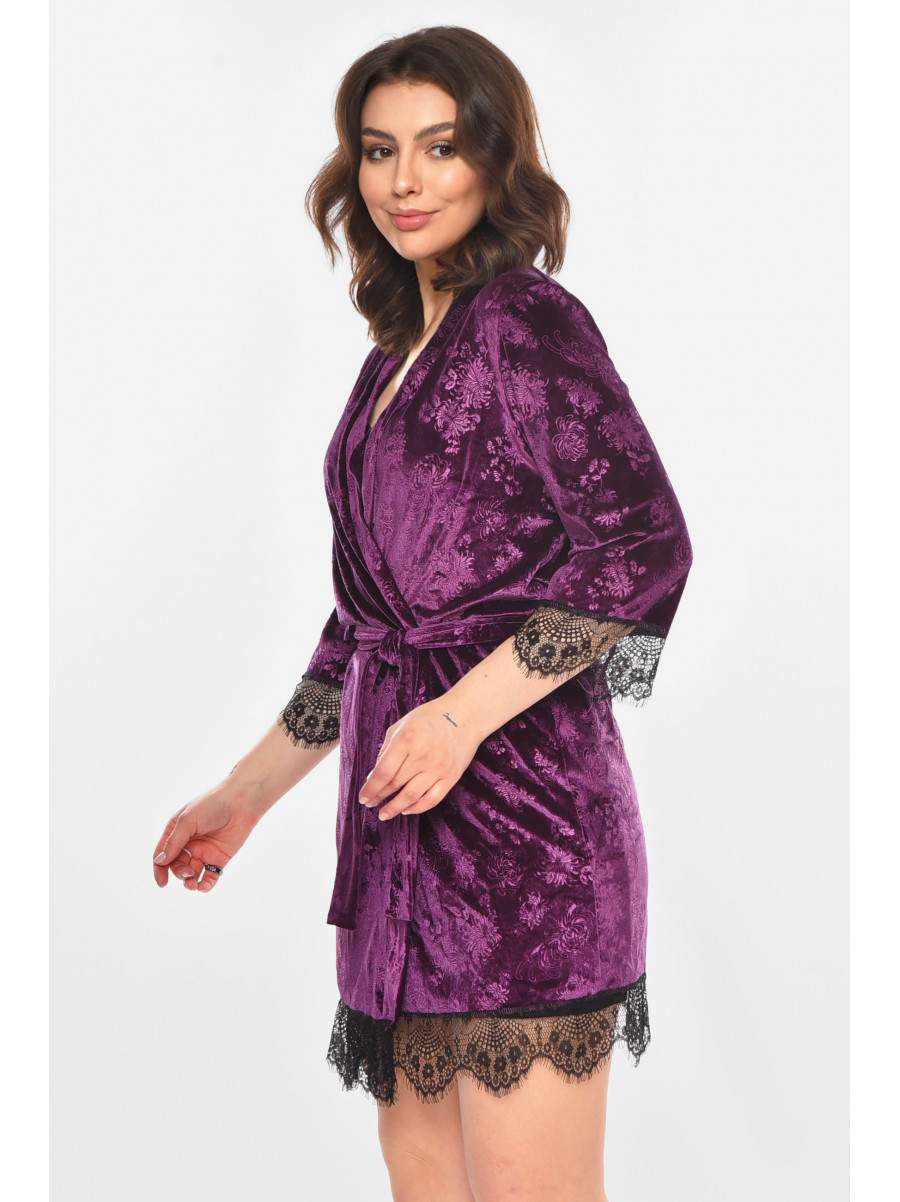 Халат женский велюровый фиолетового цвета М08 212312C
