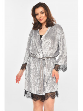 Халат женский полубатальный велюровый серого цвета 0630 212314C