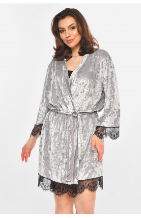 Халат женский полубатальный велюровый серого цвета 0630 212314C