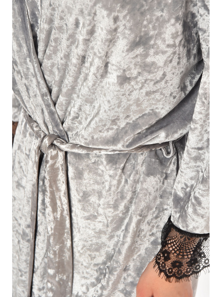 Халат женский полубатальный велюровый серого цвета 0630 212314C